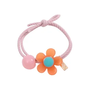 INS style sweet pink hair tie with cute orange flower charm and bead for women and girls daily wear