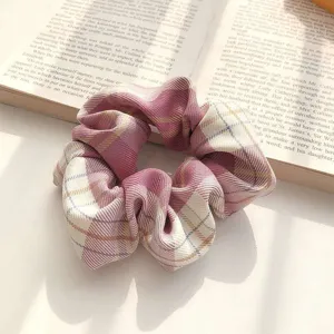 Classic plaid fabric hair scrunchie, soft elastic hair tie for women and girls daily styling.