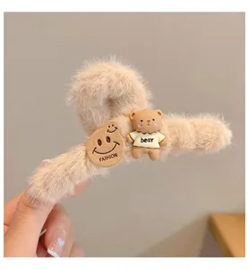 Pinza de pelo de felpa esponjosa invierno lindo oso garra de pelo accesorios de moda