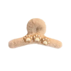 Pinza de pelo de felpa grande para mujeres, garra de pelo peluda con lindo diseño de huella, invierno.