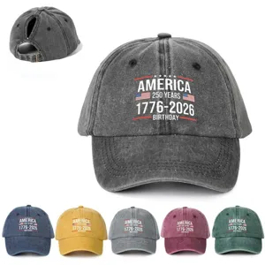 Damen Pferdeschwanz Baseballkappe Vintage Gewaschen Polyester Einstellbar Outdoor Sonnenschutz Hut Amerika Motiv Bedruckt