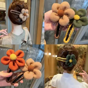 Extra large fabric flower hair clip plush duckbill clip elegant vintage hair accessory for women