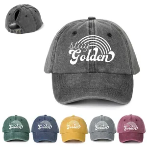 Γυναικείο Baseball Cap με Άνοιγμα για Αλογοουρά Πλυμένο Βαμβακερό Stay Golden Τυπωτό Ρυθμιζόμενο Καπέλο Ηλίου Εξωτερικού Χώρου