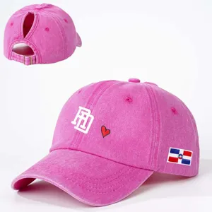 Rosa Pferdeschwanz Baseballcap mit RD Stickerei, Vintage Baumwolle, verstellbarer Outdoorhut.