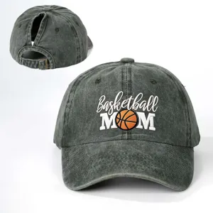 Cappello da baseball con coda di cavallo Basketball MOM grigio scuro slavato con fibbia.