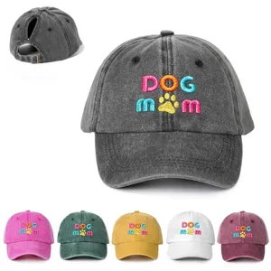 Damen Zopf Baseballkappe Gewaschene Baumwolle Bestickte Dog Mom Mütze Verstellbarer Outdoor Sonnenschutz Casual Kappe