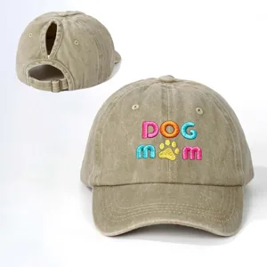 Verwitterte Dog Mom Pferdeschwanz Baseball Cap Washed Baumwoll Dad Hat Verstellbar