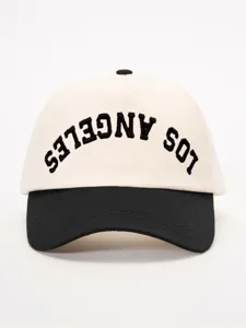 Gorra de beisbol de dos tonos con texto Los Angeles bordado, sombrero ajustable para aire libre.