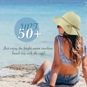 Chapeau de paille femme grand bord été chapeau de soleil plage avec nœud ruban UPF50+