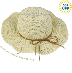 Chapeau de paille femme grand bord avec nœud papillon, protection solaire UPF 50+ plage.