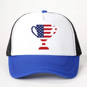 US Flag Trophy Trucker Hat Color Block Baseball Cap Vintage Mesh Snapback Sun Hat New