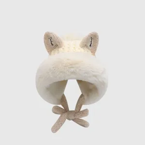 Cute plush cat ear hat detail showing soft knit texture, warm earflaps, and sweet style.