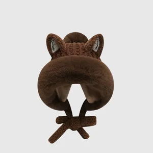 Japanese sweet fox ear plush knitted hat winter warm thick earflap beanie cap for women.