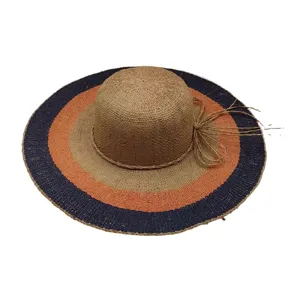Chapeau de paille à large bord femme été plage chapeau de soleil tressé colorblock