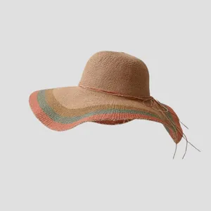 Chapeau de paille femme a larges bords rayures colorees vacances plage ete protection