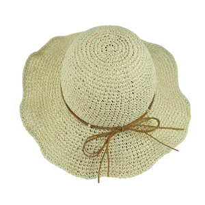 Chapeau de Paille pour Femme à Large Bord Protection Solaire Pliable Chapeau de Plage d'Été avec Noeud Casual Vacances Voyage Coiffe