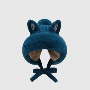 Japanese sweet plush fox ear knitted hat autumn winter warm thick ear-protecting beanie.