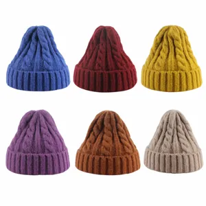 Winter Warm Cable Knit Beanie Hat Unisex Thickened Slouchy Skull Cap Soft Stretch Ribbed Cuff Solid Color Winter Ski Hat