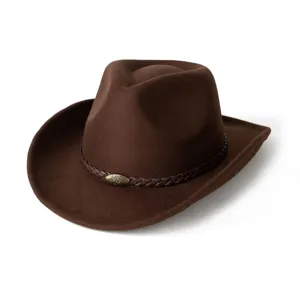 Sombrero de vaquero occidental de fieltro marron para hombres y mujeres, sombrero de jazz vintage.