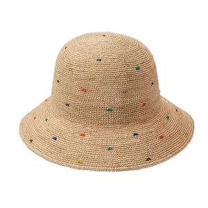 Handmade raffia sun hat for women summer beach foldable woven straw hat uv protection