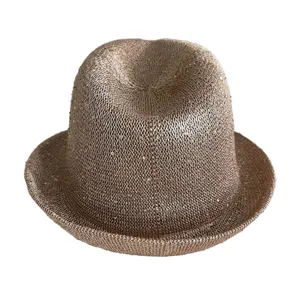 Cappello fedora in paillettes bronzo, cappello da sole lavorato a maglia, jazz hat vintage