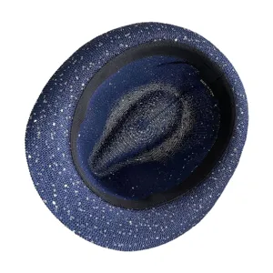Cappello fedora con paillettes blu scuro per uomo e donna, cappello da sole jazz traspirante 57cm.