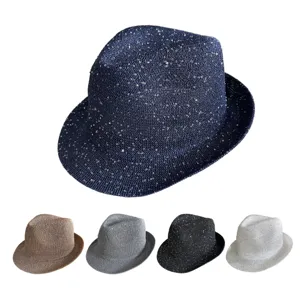 Cappello Fedora con Paillettes Traforato Traspirante Protezione Solare Cappello Jazz Vintage Britannico Berretto Panama per Donna Uomo