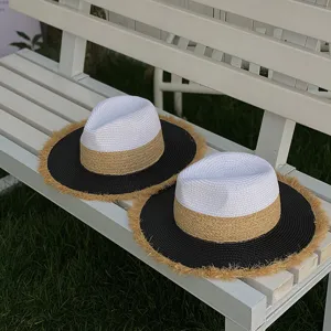 Two-tone straw hat wide brim jazz beach sun hat summer outdoor vacation sun hat for women
