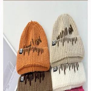 Thickened warm knitted beanie for women winter stylish stitched design soft casual brimless hat