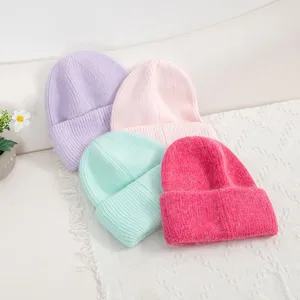 Bonnet en tricot mélangé de poils de lapin confortable pour femme, chaud épais d'hiver.