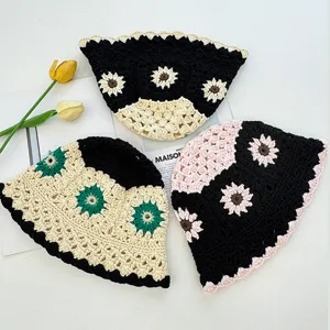 Chapeau bob crochet floral fait main, chapeau de bassin en tricot rétro doux pour femmes, chic.
