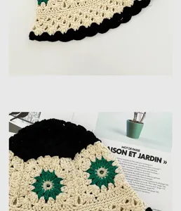 Chapeau bob crocheté floral fait main, chapeau de soleil vintage ajouré pour femmes.