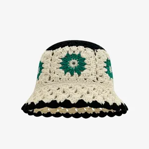 Chapeau bob en crochet fleuri pour femme, chapeau de soleil vintage tricoté, style rétro.