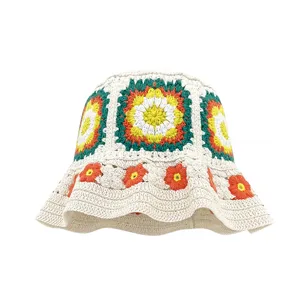 Handmade crochet floral bucket hat for women, sweet pastoral style warm winter knit cap.
