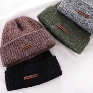 Thickened warm knitted beanie detail shot, autumn and winter cashmere wool hat for women.
