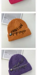 Chic thick knit beanie hat for women autumn winter warm casual stylish ribbed cap solid color