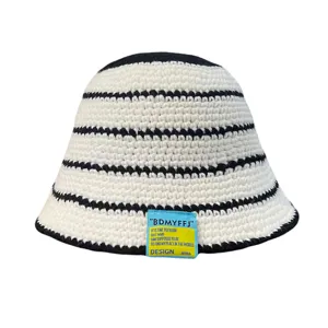 Cappello da Pescatore in Maglia Invernale da Donna Cappello Caldo a Righe Moda Casual Acrilico Spesso