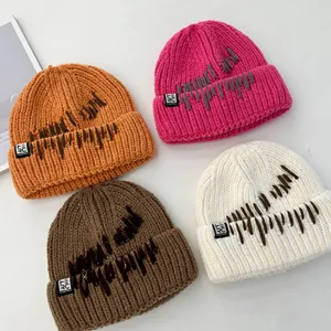 Chunky Knit Beanie Thick Warm Winter Hat Cute Stitching Design Casual Women Hat Four Colors