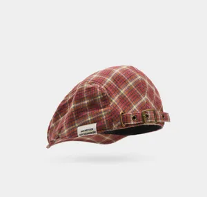 Bérets à carreaux vintage pour femmes, casquette plate rétro colorblock avec boucle.