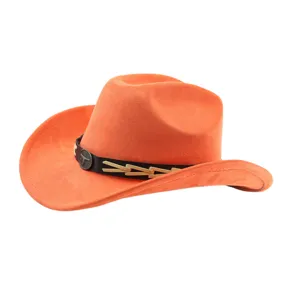 Suede western cowboyhoed met metalen stierenkop riem, brede rand retro jazzhoed.