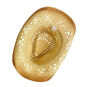 Women men summer western cowboy straw hat hollow out beach sun hat retro braided cap