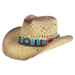 Bohemian beaded straw hat western cowboy hat vintage summer beach sun hat for men women
