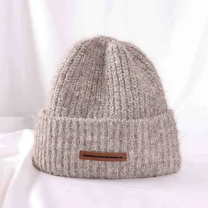 Thickened warm knitted beanie for women autumn winter wool cashmere cap soft comfortable casual hat