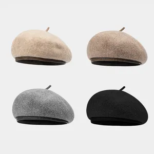Boina de Mezcla de Lana Vintage para Mujer Estilo Japonés Sombrero de Pintor Artista Tejido Otoño Invierno Cálido Color Sólido