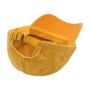 Vintage washed cotton baseball cap for men and women adjustable strap sun hat yellow