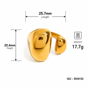Anillo abierto irregular chapado en oro grueso, joya de dedo geométrica audaz para mujeres.