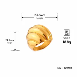 Anillo abombado exagerado de acero de titanio chapado en oro 18K joya llamativa