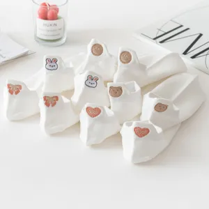 Simpatici Fantasmini in Cotone Stile Giapponese da Donna Ricamo Animato Animale Linguetta sul Tallone Calzini Traspiranti Scollati