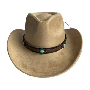 Retro Wildleder Western Cowboy Hut Damen Herren Vintage Jazz Hut mit Türkis Band Detail