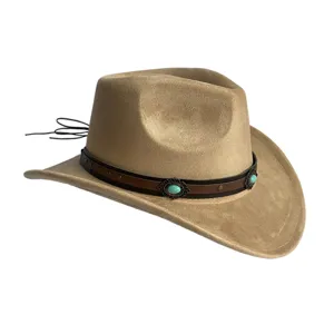 Vintage Wildleder Jazz Hut für Damen Herren, Western Cowboy Hut, stylischer Partyhut, khaki.
